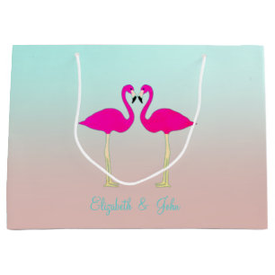 Adorable Pink Flamingos In Love-Personalised Large Gift Bag