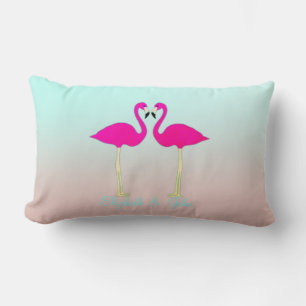Adorable Pink Flamingos In Love-Personalised Lumbar Cushion