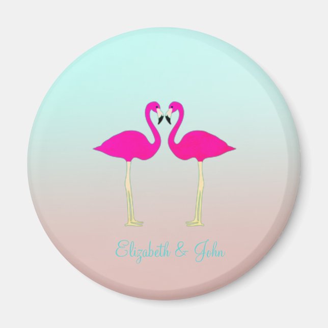 Adorable Pink Flamingos In Love-Personalised Magnet (Front)