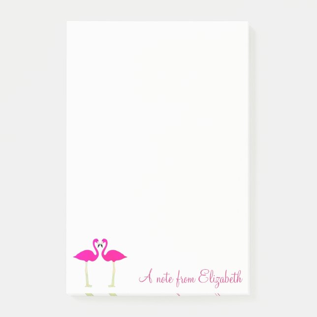 Adorable Pink Flamingos In Love-Personalised Post-it Notes (Front)