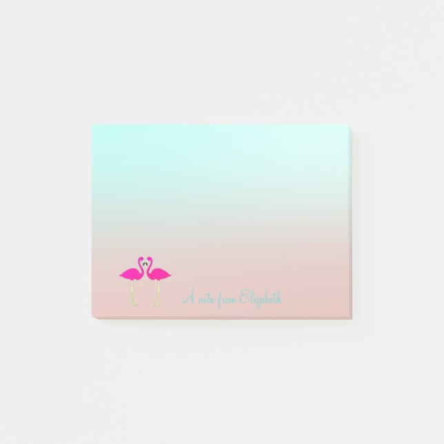 Adorable Pink Flamingos In Love-Personalised Post-it Notes (Front)