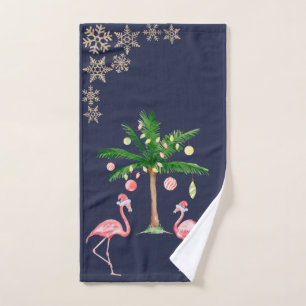 Adorable Pink Flamingos,Palm Snowflakes Bath Towel Set