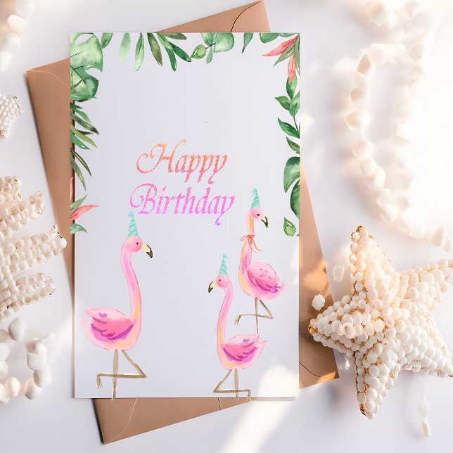 Adorable Pink Flamingos Tropical Leaves Card (Creator Uploaded)