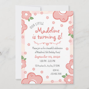 Adorable Pink Flowers Birthday Party Invitation