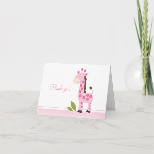 Adorable Pink Giraffe Folded Thank you notes (Front)