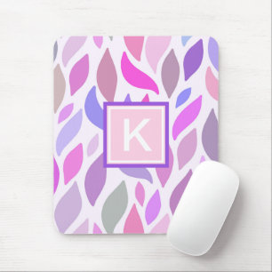 Adorable Pink Girly Monogram Botanical Pattern Mouse Pad