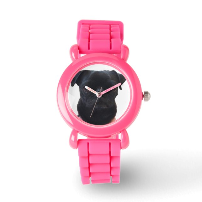 Adorable Pink Glitter Pug Watch (Front)