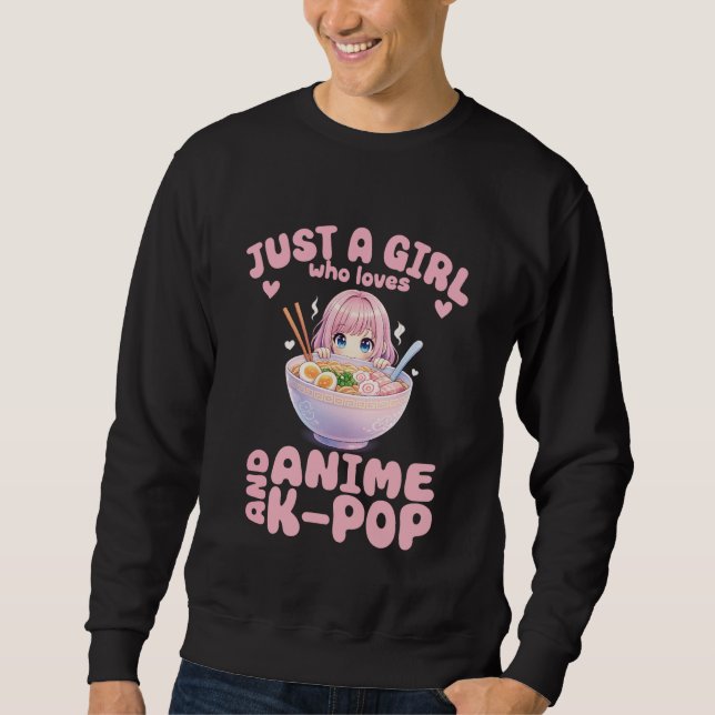 Adorable Pink Hair Girl Ramen Anime and Music Pres Sweatshirt (Front)