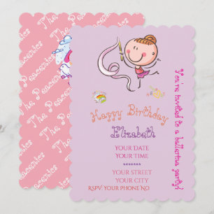 Adorable Pink Mauve Rainbow Stick Figure Ballerina Invitation