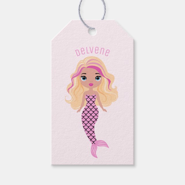 Adorable Pink Mermaid Gift Tags (Front)