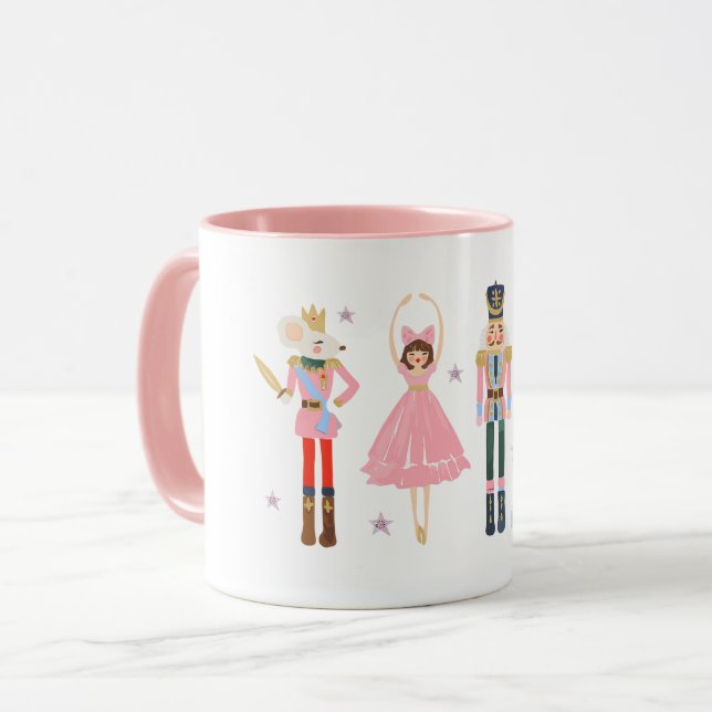 Adorable Pink Nutcracker Scene Christmas Holiday Mug (Front Left)