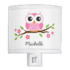 Adorable pink owl on branch personalised name
