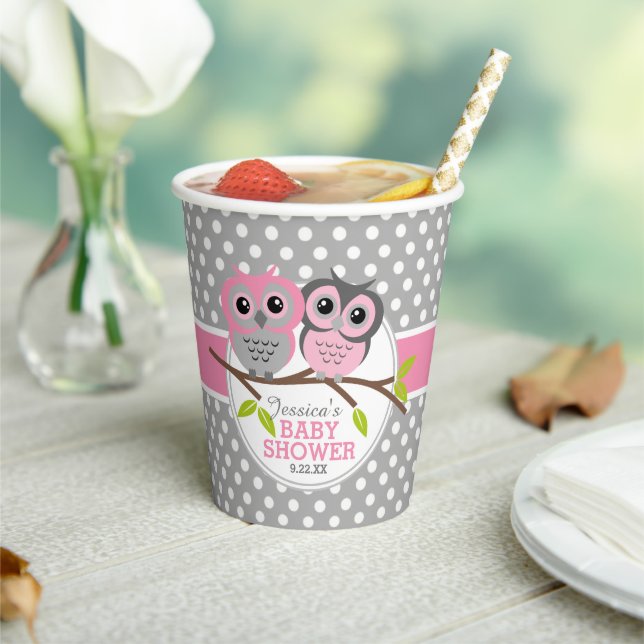 Adorable Pink Owls Baby Shower Personalised  Paper Cups (Insitu)
