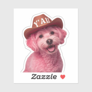 Adorable pink poodle in a Western style hat, blend