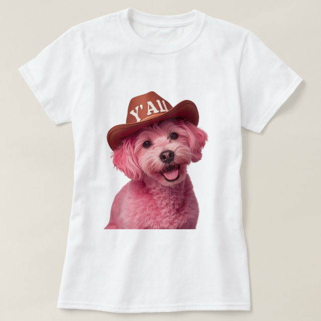 Adorable pink poodle in a Western style hat, blend T-Shirt (Design Front)
