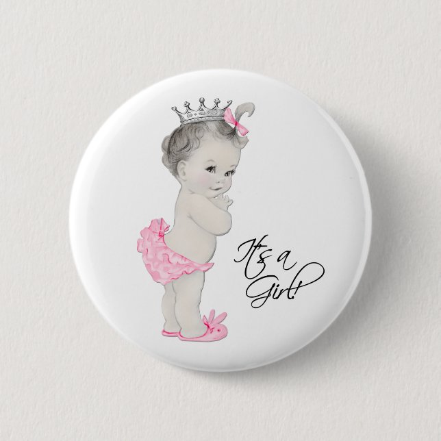 Adorable Pink Princess Its a Girl Button (Front)
