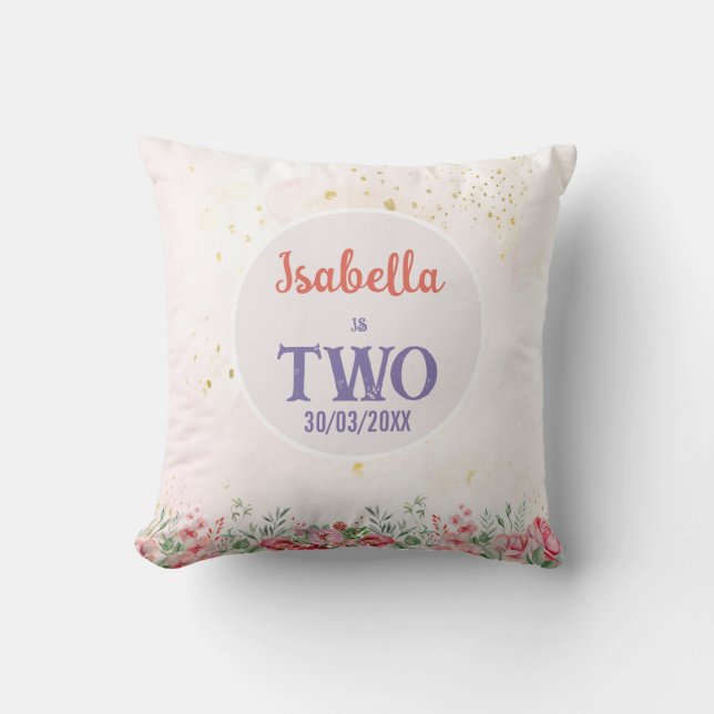 Adorable Pink & Purple Butterfly Birthday  Cushion (Front)