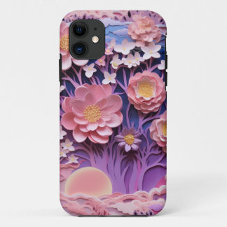 Adorable Pink Purple Pastel Floral Cutout Pattern iPhone 11 Case