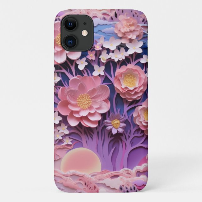 Adorable Pink Purple Pastel Floral Cutout Pattern Case-Mate iPhone Case (Back)