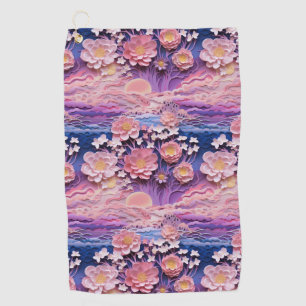 Adorable Pink Purple Pastel Floral Cutout Pattern Golf Towel