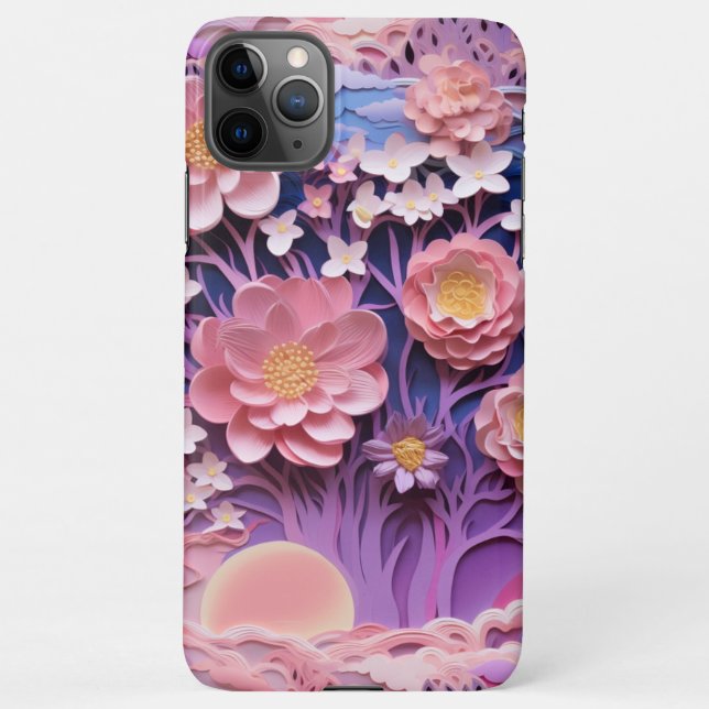 Adorable Pink Purple Pastel Floral Cutout Pattern iPhone Case (Back)