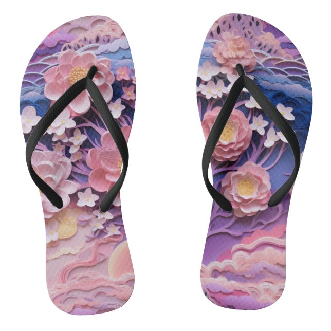 Adorable Pink Purple Pastel Floral Cutout Pattern Thongs (Footbed)