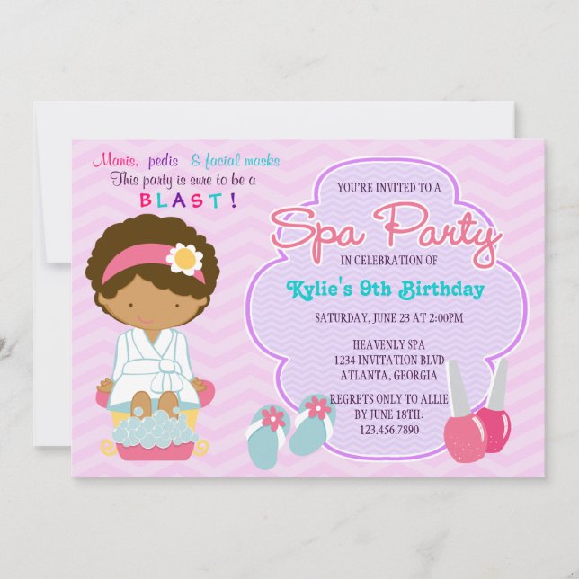 Adorable Pink Purple Spa Pampering Birthday Party Invitation (Front)