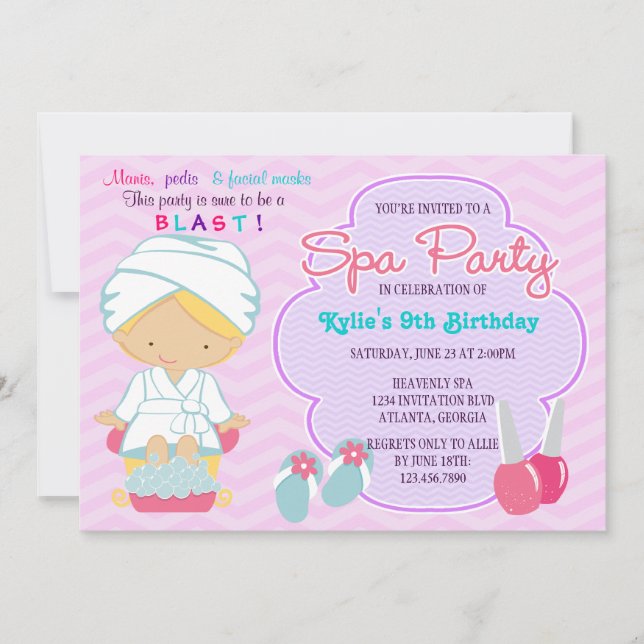 Adorable Pink Purple Spa Pampering Birthday Party Invitation (Front)