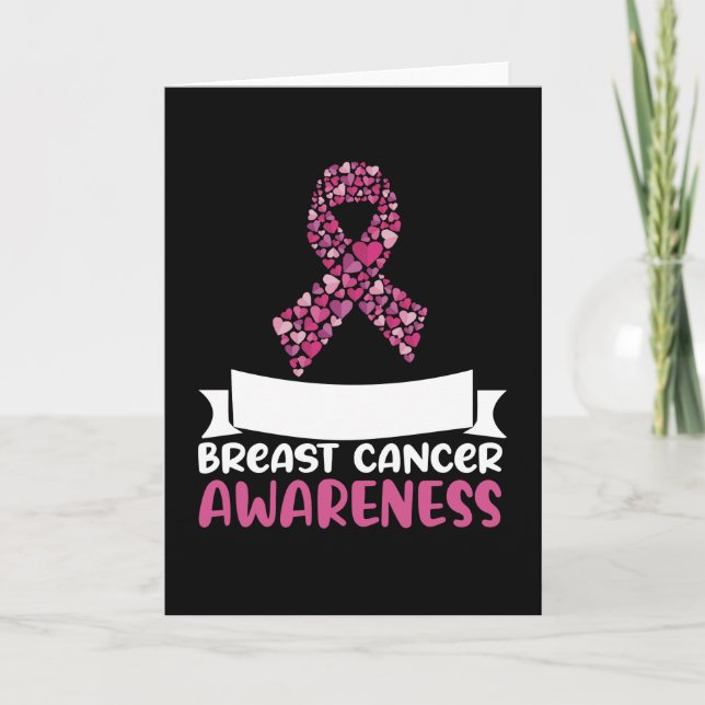 Adorable Pink Ribbon Breast Cancer Awareness Women Card (Front)