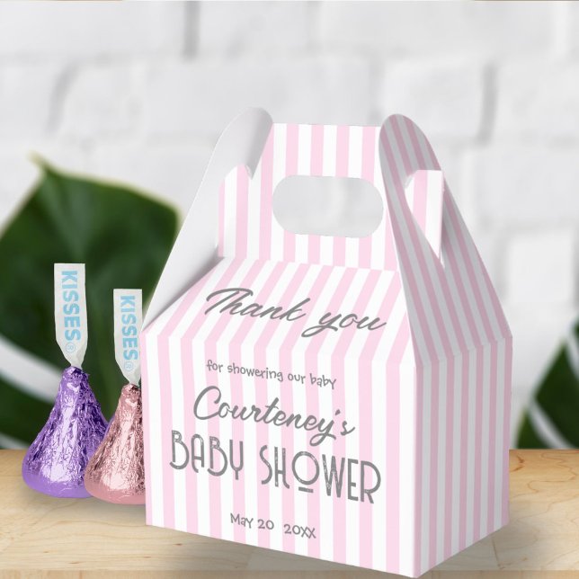 Adorable Pink Striped Baby Shower Invitation Favour Box (Creator Uploaded)