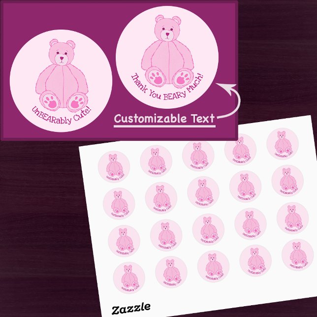 Adorable Pink Teddy Bear Classic Round Sticker (Creator Uploaded)
