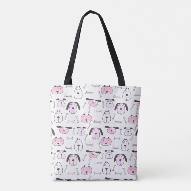Adorable Pink & White Dog Pattern Tote Bag – Cute  (Back)