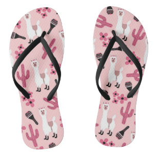 Adorable Pink White Llama Maraca Cactus Floral Thongs