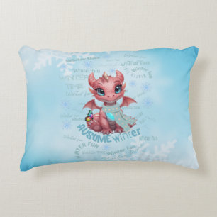 Adorable Pink Winter Dragon – Magical Snowflake  Decorative Cushion