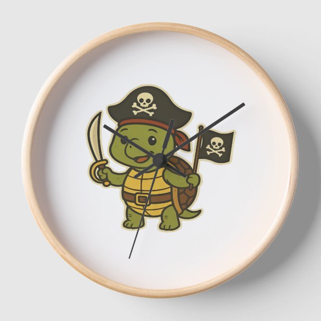 Adorable Pirate Turtle Classic T-Shirt Clock (Front)
