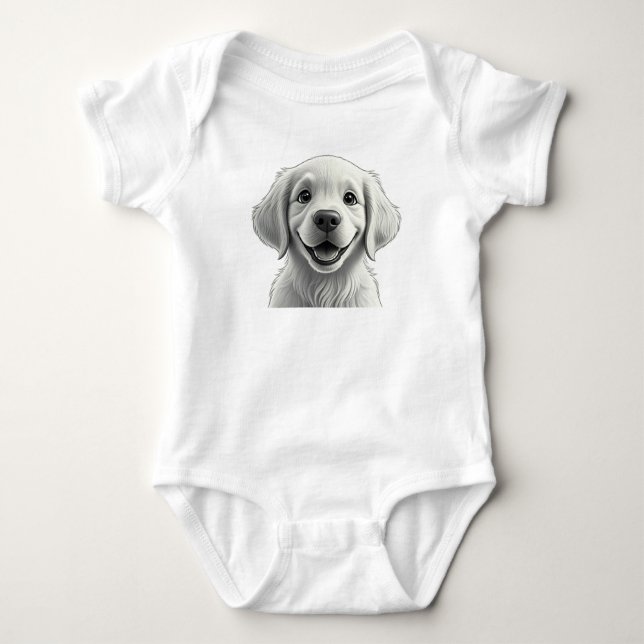 Adorable Pixar-Style Golden Retriever Puppy Kids  Baby Bodysuit (Front)