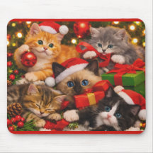 Adorable Playful Christmas Kittens Mouse Pad