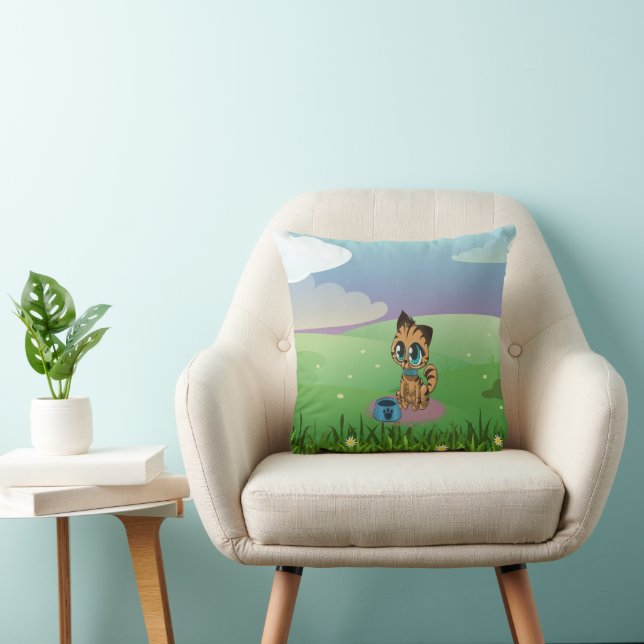 Adorable playful fluffy cute kitten with cat eyes cushion (Chair)
