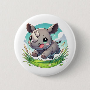 Adorable playful rhinoceros running 6 cm round badge