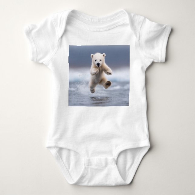 Adorable Polar Bear Cub Baby Bodysuit (Front)
