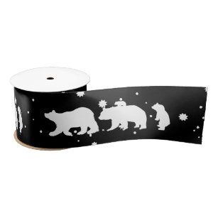 Adorable Polar Bear Family Christmas Black Satin Ribbon