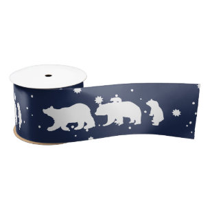 Adorable Polar Bear Family Christmas Blue Satin Ribbon