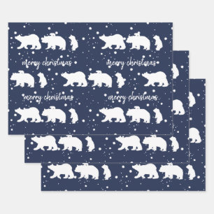 Adorable Polar Bear Family Christmas Blue Wrapping Paper Sheet