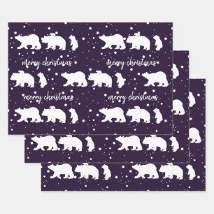 Adorable Polar Bear Family Christmas Purple Wrapping Paper Sheet