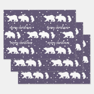 Adorable Polar Bear Family Christmas Wrapping Paper Sheet