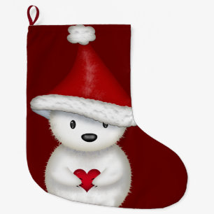 Adorable Polar Bear with Heart Christmas Stocking