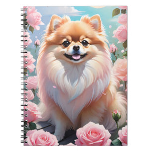 Adorable Pomeranian Blooming Pink Roses Notebook