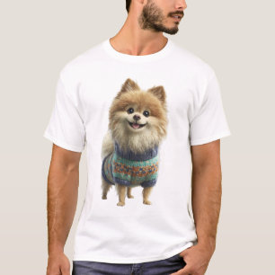 Adorable Pomeranian Dog in Colourful Knitted T-Shirt