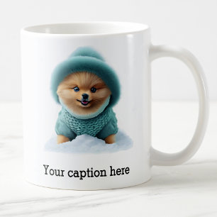 Adorable Pomeranian Winter Playtime Coffee Mug