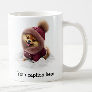 Adorable Pomeranian Winter Playtime Coffee Mug